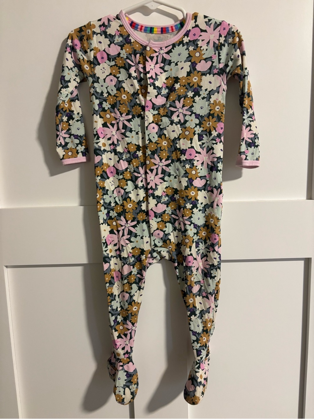 Magnetic Me Floral Footed One-Piece Pajama in Pink, Green & Brown